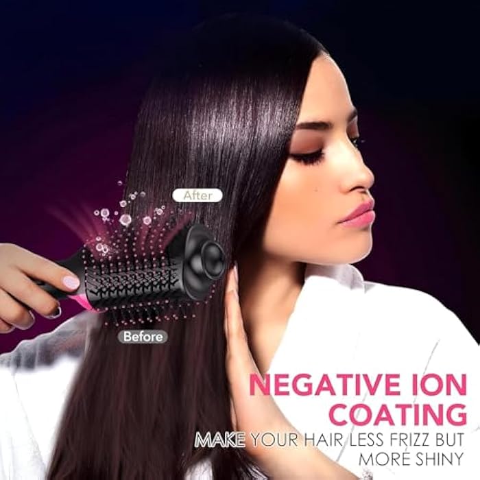 فرشاة تجفيف الشعر بتقنية الأيونات السوداء، بقوة 1000 واط، تصميم بيضاوي واسع 19 سم، بثلاث إعدادات للحرارة، وتدفق هواء 360° لتجفيف وتصفيف سريع، مع تقنية أيونية مضادة للهيشان. - Image 5